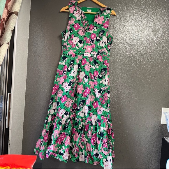 100% cotton J.Crew Printed V-neck ruffle midi dress sz 14 - Picture 11 of 12